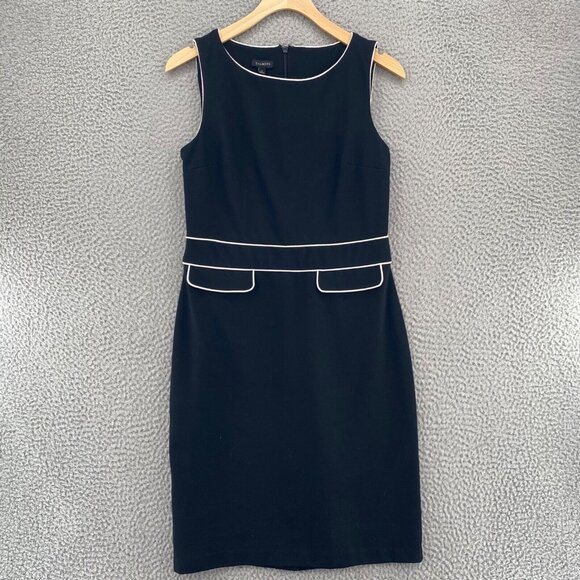 Talbots Dress Womens 4 Black Sheath Ponte Knit Contrast Piping Detail Sleeveless - Picture 1 of 10